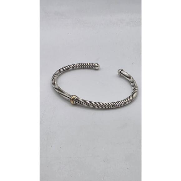 David Yurman Sterling Silver Classic Cable Gold Station Cuff Bracelet - Picture 10 of 13